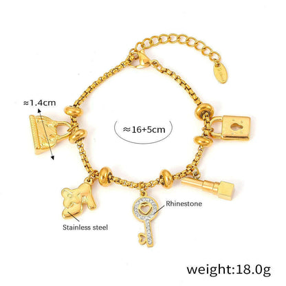316L Stainless Steel Charm Bracelet For Women 18K Gold Plated Waterproof No Tarnish Women's Multiple Different Pendant Bracelets