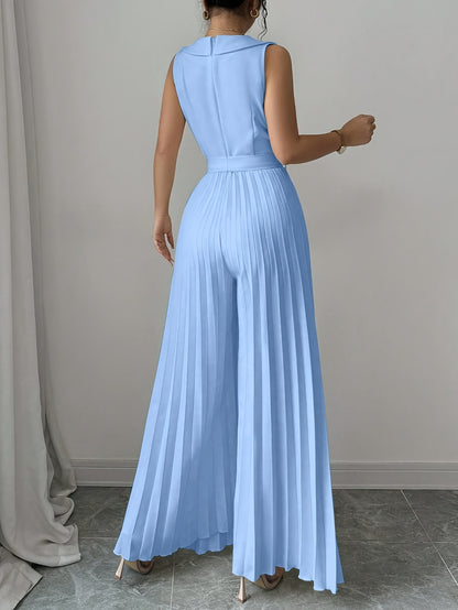 Women'S Elegant Double-Breasted Jumpsuit - Beige/Neutral Tones, Structured Formal & Casual Outfit with Belted Waist, Office Party Wedding Attire for Spring/Fall Seasons, Spring Fashion, Classic Silhouette, Polished Finish, Ve