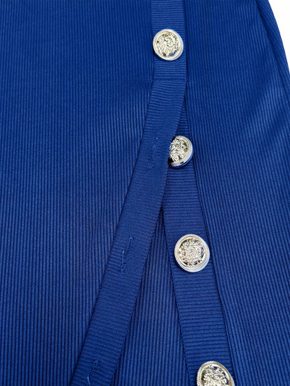 Elegant V-Neck Long Sleeve Bodycon Dress with Faux Button Detail - Stretchy Polyester Blend, Machine Washable - Perfect for Fall