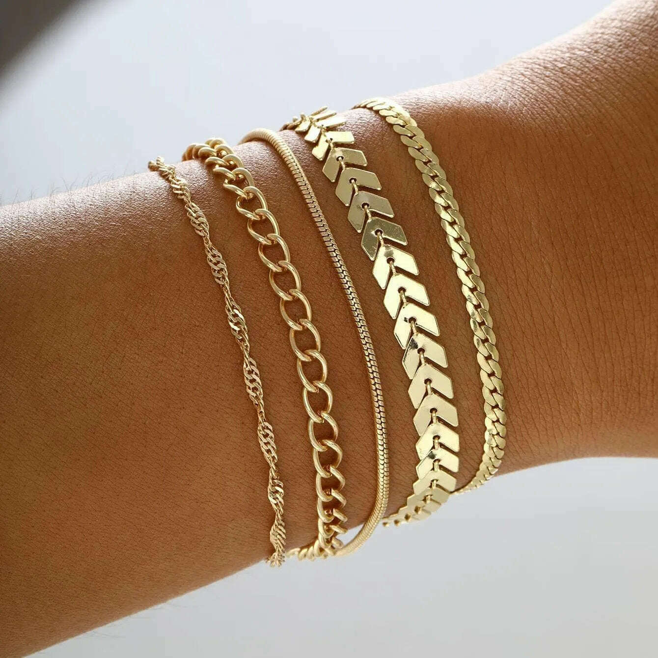 6 Piece Set Gold Color Luxury Bracelets for Women Zircon Shiny Simple Unisex Charm Chain Bracelet Punk Bangle Fashion Jewelry