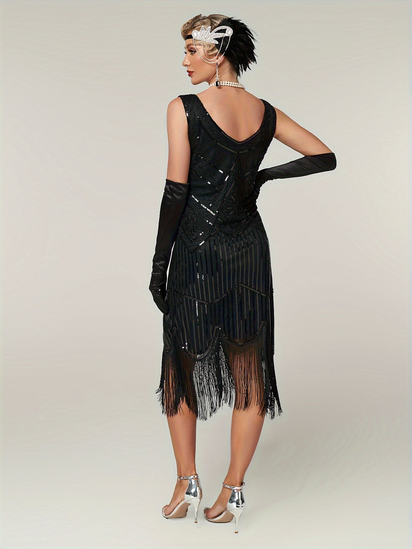 Sequined Fringe Hem Tank Dress, Vintage Sleeveless Bodycon Dress For Banquet & Party, Women's Clothing