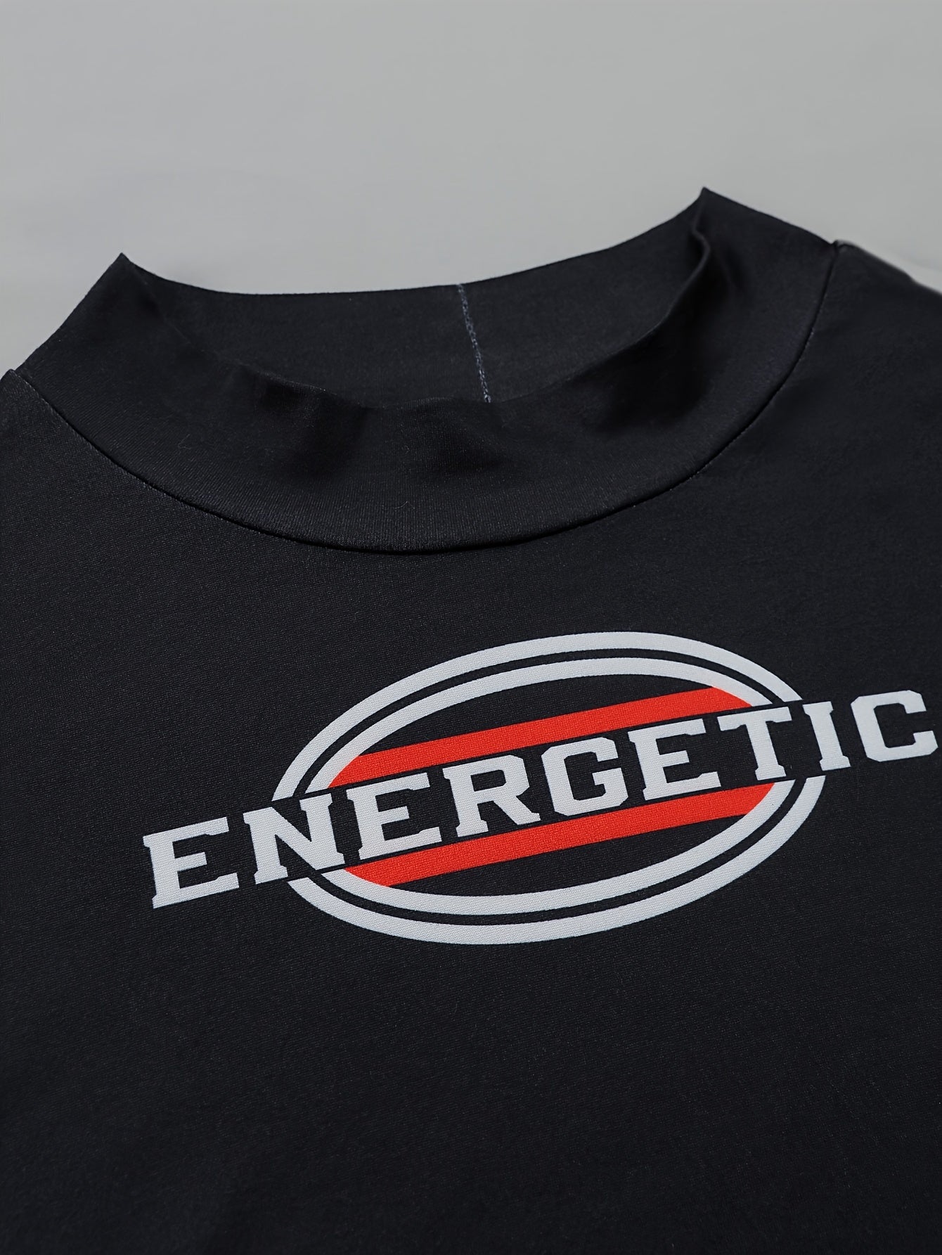 Women's High-Neck Long Sleeve Bodycon Dress - Black with Red & White Letter Print, Stretchy Polyester & Elastane Blend, Form-Fitting Design for Spring/Fall