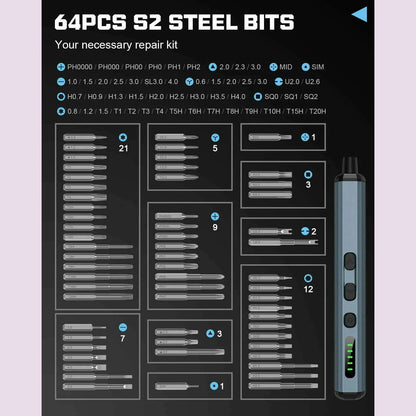 68 in 1 Electric Screwdriver Set 5 Torque Settings Precision Power Tool Magnetic Screw Driver Bits for iPhone Glasses Watch PC