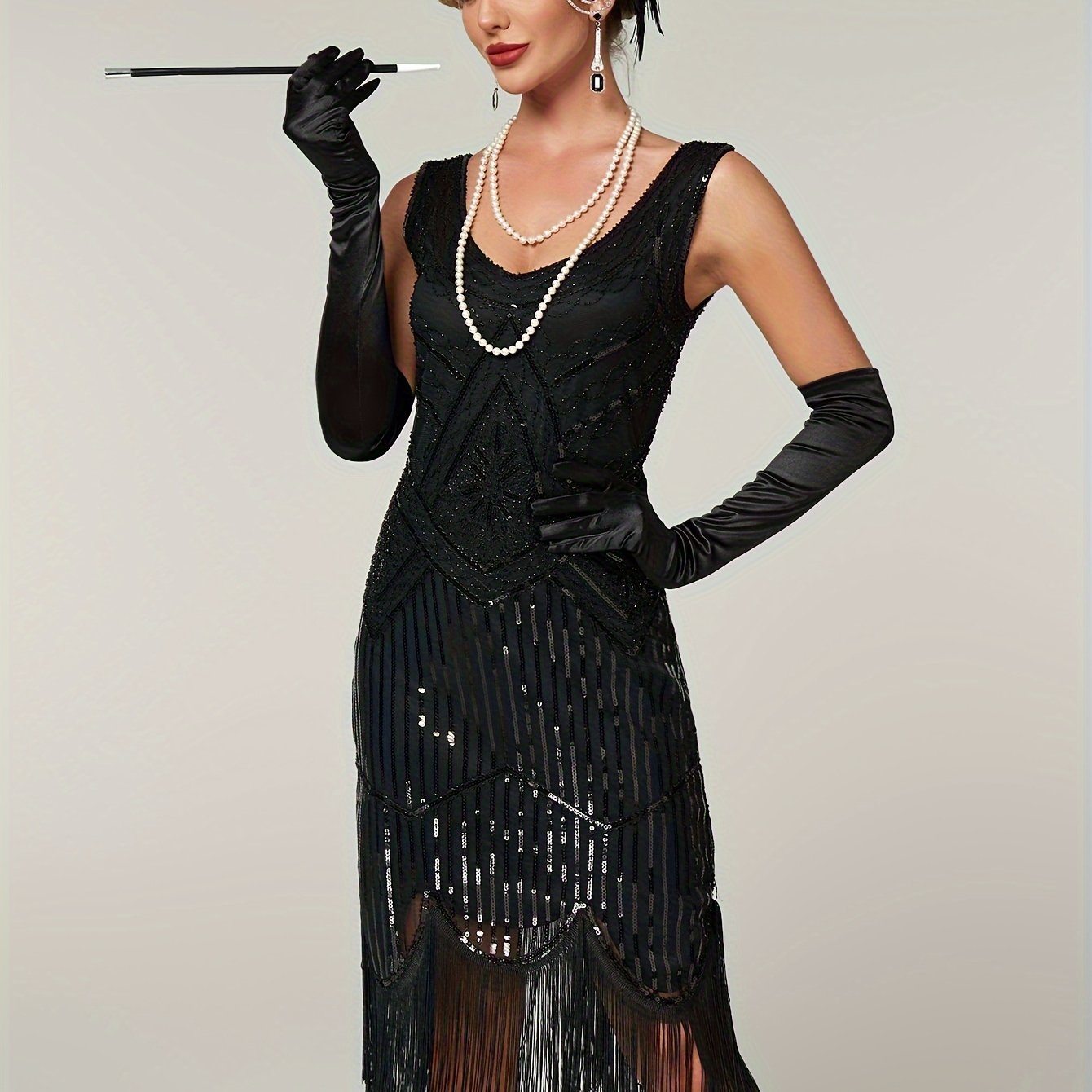 Sequined Fringe Hem Tank Dress, Vintage Sleeveless Bodycon Dress For Banquet & Party, Women's Clothing