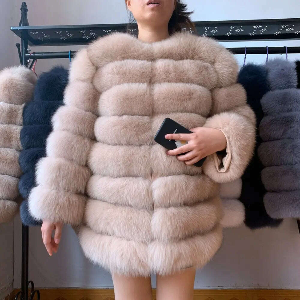 70CM 4in1 New Fast Shipping New Fashion Women Fashion Real Natural Fox Fur Long Coat Jacket for Winter Warm Over Coat