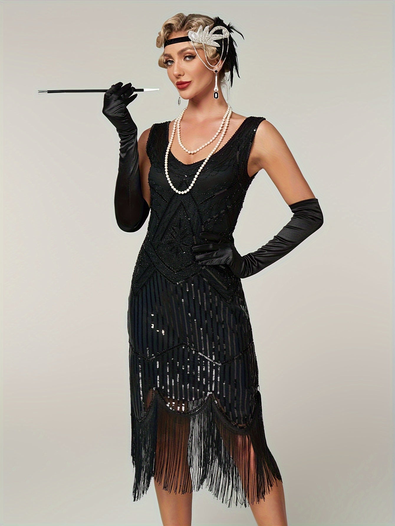 Sequined Fringe Hem Tank Dress, Vintage Sleeveless Bodycon Dress For Banquet & Party, Women's Clothing