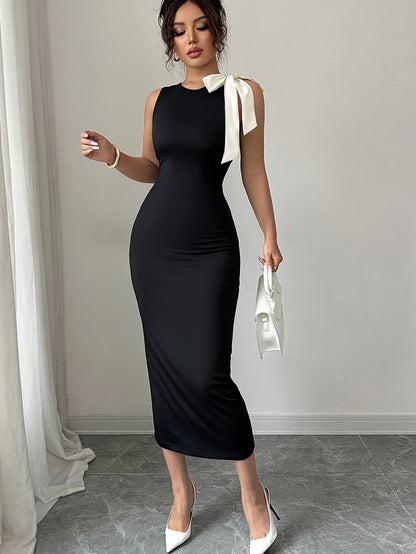 Women's Elegant Black Bodycon dress - Formal Party & Everyday Outfits, Machine Washable Chic Evening Gown for Women, Chic Dress, Seasonal Fashion, Sophisticated Style, Smooth Fabric