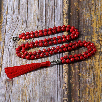 8mm Red Turquoise Knotted 108 Mala Beaded Necklace Meditation Yoga Blessing  Jewelry for Men and Women