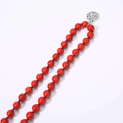 8mm Red Turquoise Knotted 108 Mala Beaded Necklace Meditation Yoga Blessing  Jewelry for Men and Women