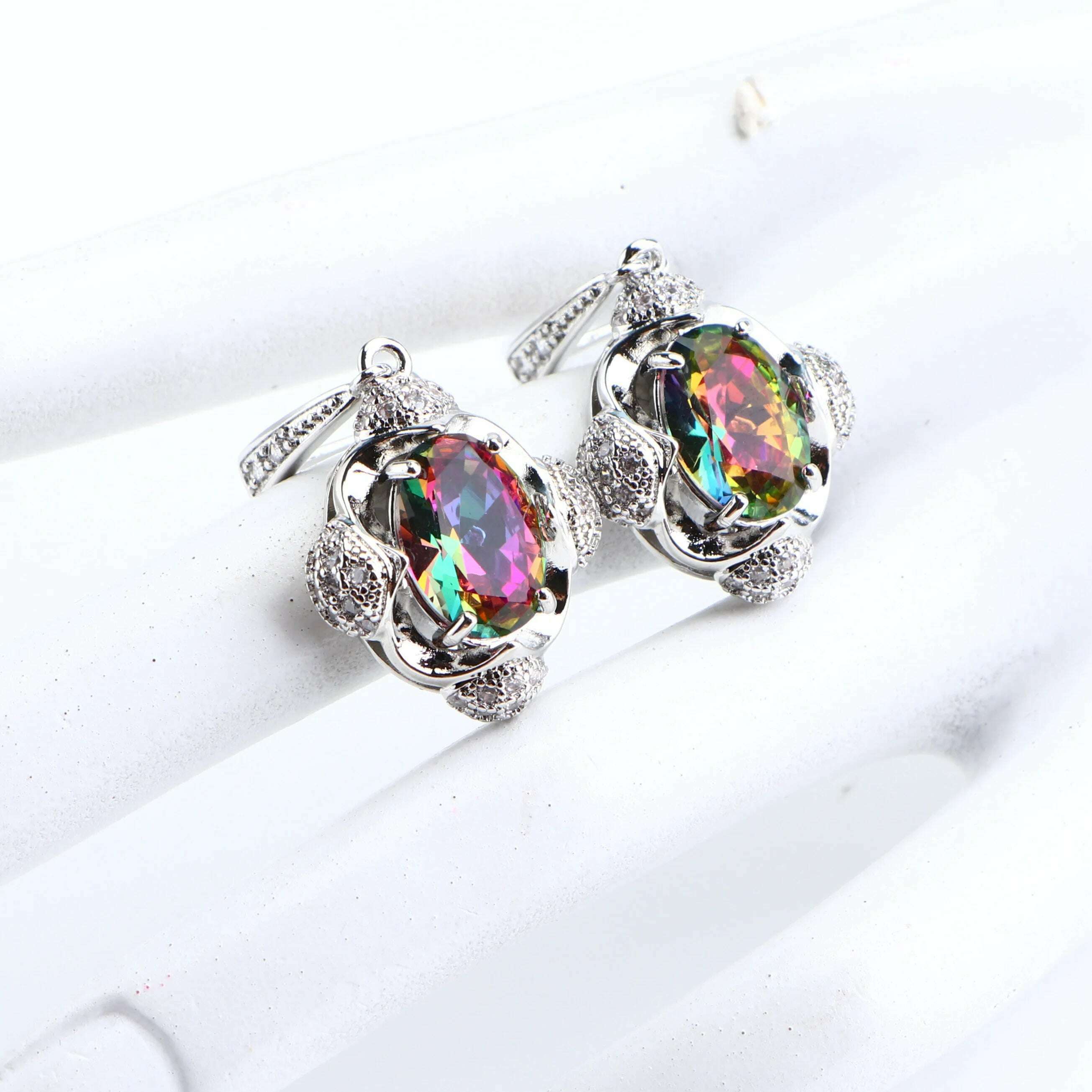 925 Silver Bridal Jewelry Sets For Women Magic Rainbow Wedding Jewelry Necklace Pendant Ring Earrings Bracelets Set Gifts Box