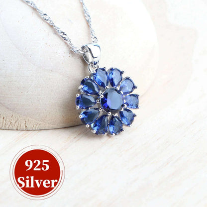 925 Silver Jewelry Sets For Women Wedding Blue Zircon Earrings Rings Charm Bracelets Pendant Necklace Bridal Jewelry Ladies Set