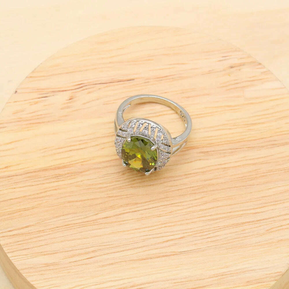 925 Sterling Silver Luxury Popular Olive Green Stones Cubic Zirconia Jewelry Sets For Women Earrings Pendant Necklace Bracelet