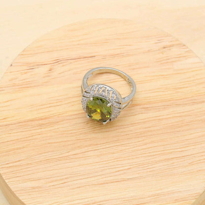 925 Sterling Silver Luxury Popular Olive Green Stones Cubic Zirconia Jewelry Sets For Women Earrings Pendant Necklace Bracelet