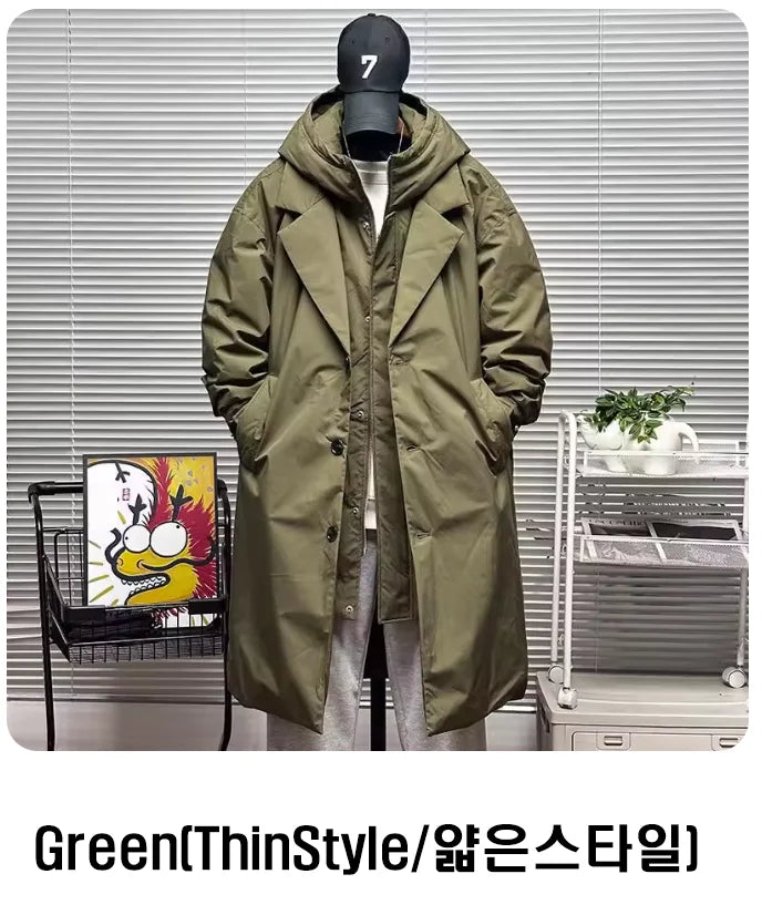 Men's Coat  Hooded New Two Pieces Korean Style Windbreaker spring  autumn Mid-Length