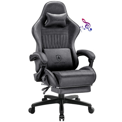 GTPLAYER Gaming Chair Adjustable Ergonomic Faux Leather Swiveling PC & Racing Game Chair with Built-in Speakers,Footrest