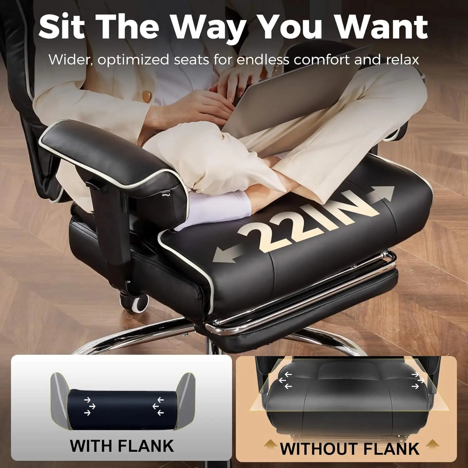 COMHOMA Big and Tall Office Chair 400lbs High Back Leather Executive Chair with Ergonomic Lumbar Support & Pocket Spring Cushion - Kimlud