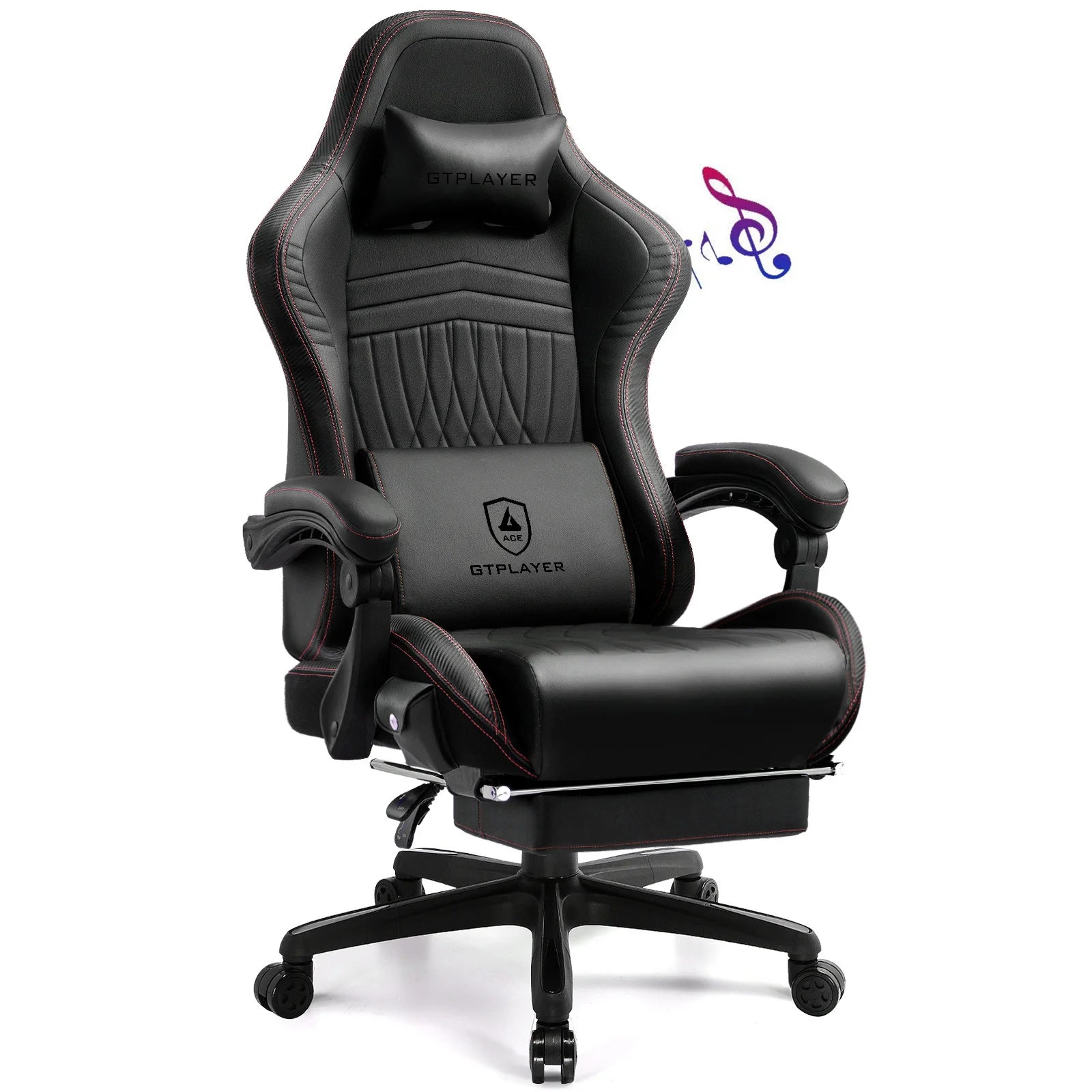 GTPLAYER Gaming Chair Adjustable Ergonomic Faux Leather Swiveling PC & Racing Game Chair with Built-in Speakers,Footrest