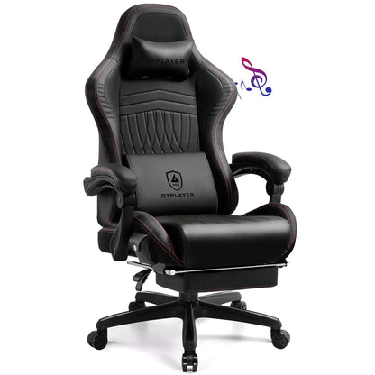GTPLAYER Gaming Chair Adjustable Ergonomic Faux Leather Swiveling PC & Racing Game Chair with Built-in Speakers,Footrest