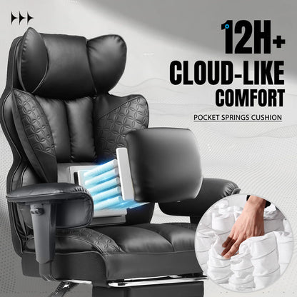 Office Chair Ergonomic Leather High Back Gaming Chair with Footrest, Adjustable Armrests - Kimlud