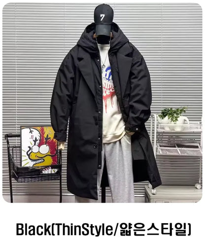 Men's Coat  Hooded New Two Pieces Korean Style Windbreaker spring  autumn Mid-Length