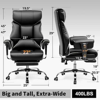 COMHOMA Big and Tall Office Chair 400lbs High Back Leather Executive Chair with Ergonomic Lumbar Support & Pocket Spring Cushion - Kimlud