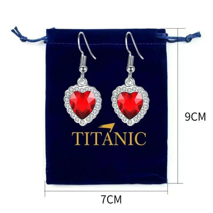 Ocean Heart Titanic Blue Pendant Necklace+Velvet Bag New Fashionable Sparkling Full Diamond Eternal Love Red Sweater Chain