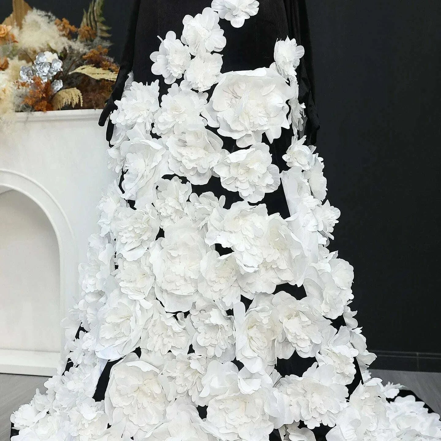 Sharon Said Luxury Dubai Black Velvet Strapless Evening Dress with Gloves 3D Flowers Women Wedding Party Gowns SS248 Customized