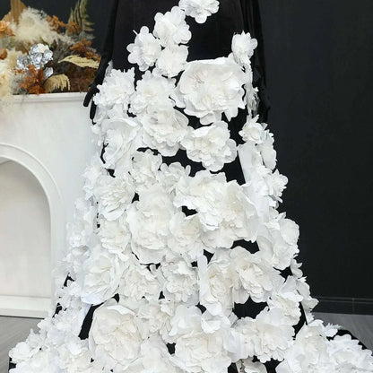 Sharon Said Luxury Dubai Black Velvet Strapless Evening Dress with Gloves 3D Flowers Women Wedding Party Gowns SS248 Customized