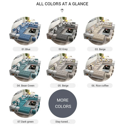 Modern Storage Compartment U Shaped Sectional 7 Seater Latex Luxury Furniture Living Room Fabrics Sofas Sets Supplier |...