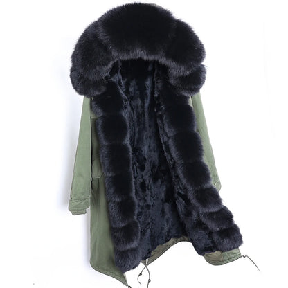 2024 Maomaokong Women coat parkas natural Fox fur collar real Fur coat X-Long jacket Rabbit fur lining winter coats 2021