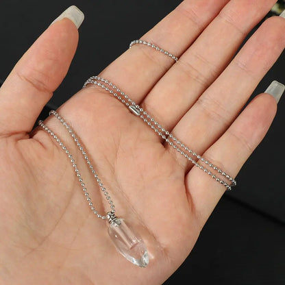 Hollow Bottle Necklace Perfume Jar Pendant Lucky Charm Ash Locket Essential Oil Chain Openable Necklace Clear Crystal Jewelry