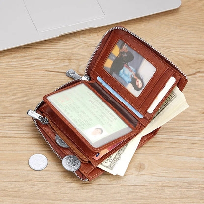 William POLO Genuine Leather Men Wallet With Card Holder Short Purse Zipper Wallets Casual Standard Wallets for Men