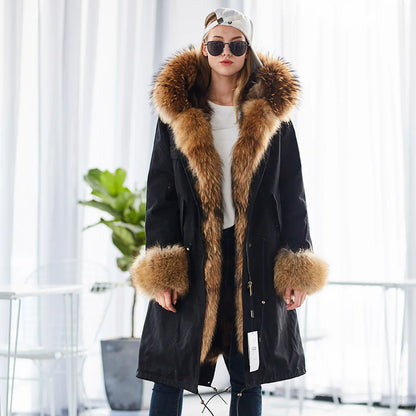 2024 Maomaokong Women coat parkas natural Fox fur collar real Fur coat X-Long jacket Rabbit fur lining winter coats 2021