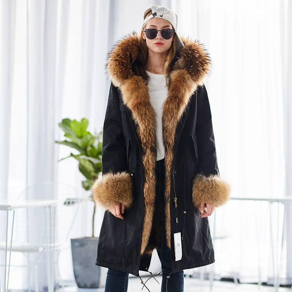 2024 Maomaokong Women coat parkas natural Fox fur collar real Fur coat X-Long jacket Rabbit fur lining winter coats 2021