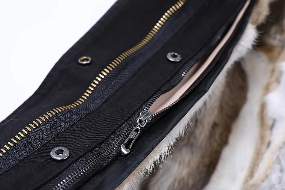 2024 Maomaokong Women coat parkas natural Fox fur collar real Fur coat X-Long jacket Rabbit fur lining winter coats 2021