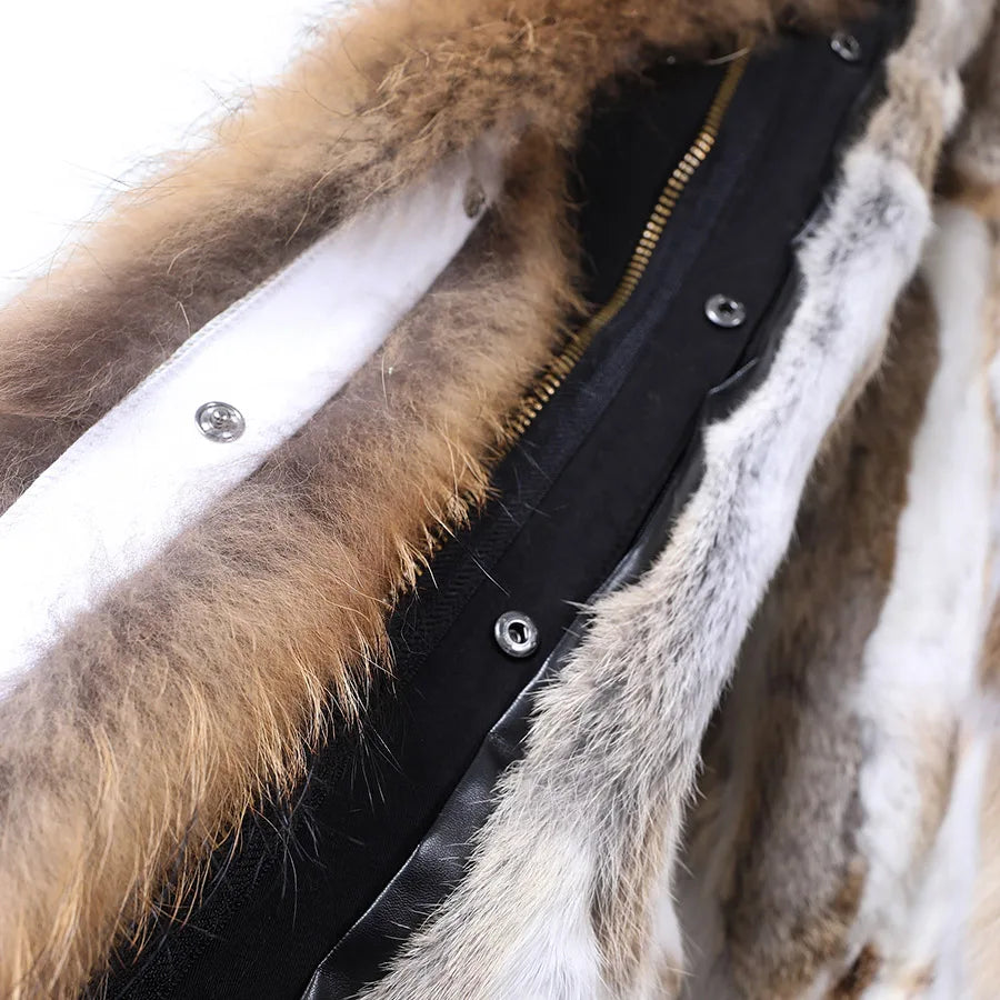 2024 Maomaokong Women coat parkas natural Fox fur collar real Fur coat X-Long jacket Rabbit fur lining winter coats 2021