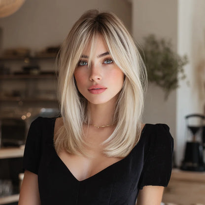 20 Inch Ombre Gold Straight Bangs Best-selling Synthetic Wigs High Quality Ladies Hair Wigs Vendor Costume Wig for Women SM242