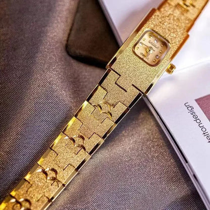 High quality 24K gold no fade brass band women watches diamond small dial square fashion luxury wristwatch for lady retro