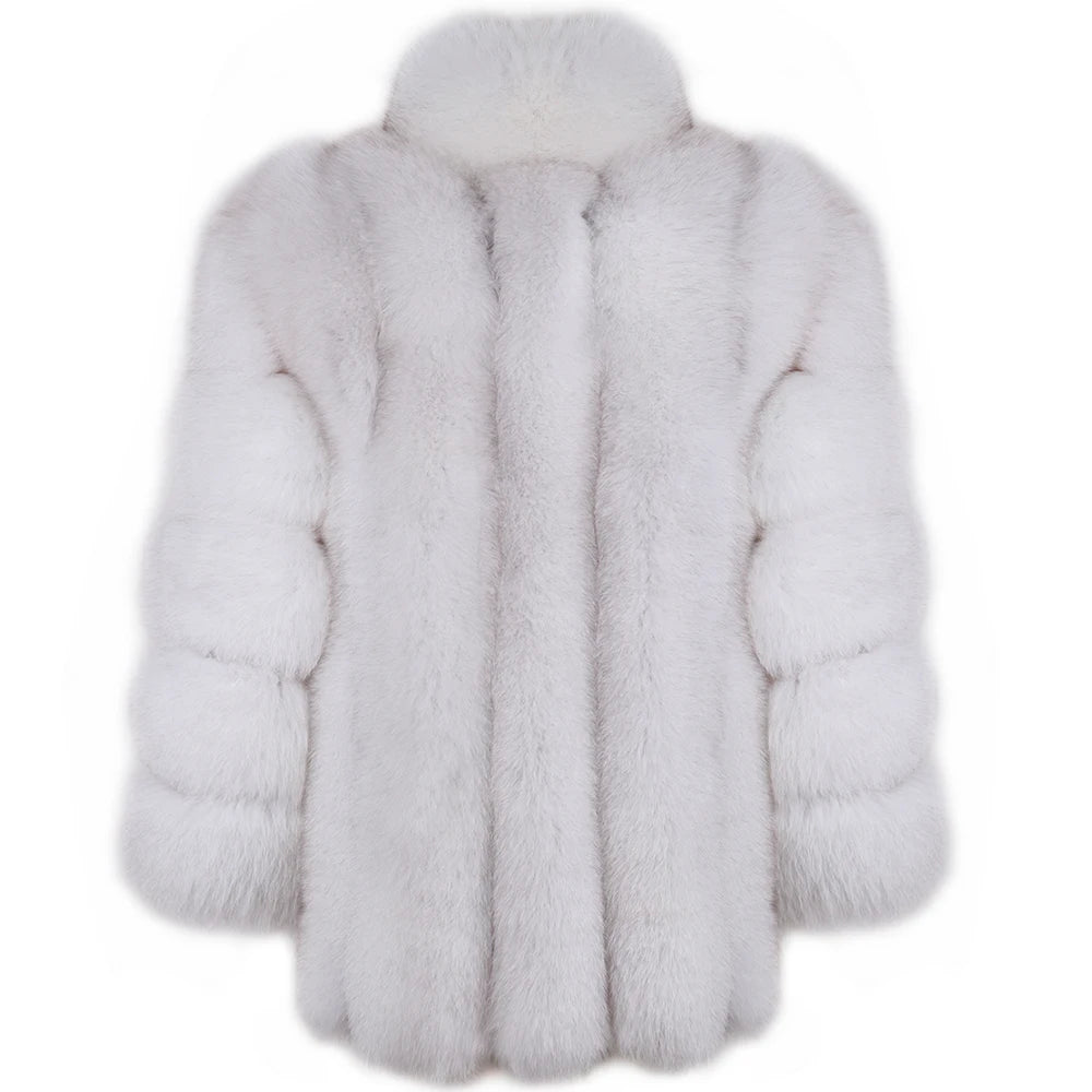 YOLOAgain Women's Stand Collar Real Fox Fur Jacket Natural Fox Fur Coat 2024 Winter - Kimlud