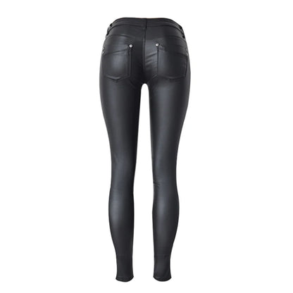 Women Skinny Leggings PU Leather Pencil Pant Ankle Split Side Latex Faux Leather Bodycon Sexy Trousers Soft Female Trouser