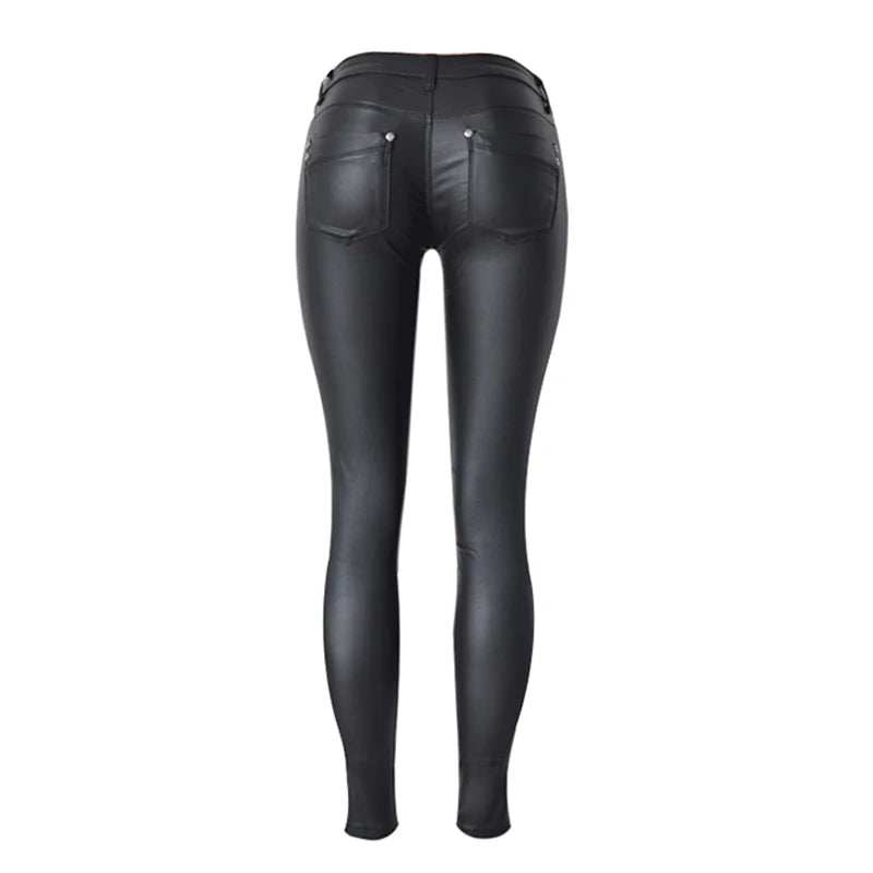 Women Skinny Leggings PU Leather Pencil Pant Ankle Split Side Latex Faux Leather Bodycon Sexy Trousers Soft Female Trouser
