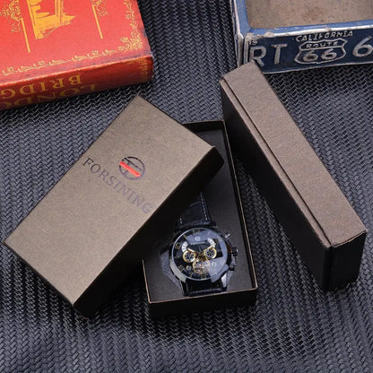 Forsining Tourbillion Fashion Wave Black Golden Clock Multi Function Display Mens Automatic Mechanical Watches Top Brand Luxury