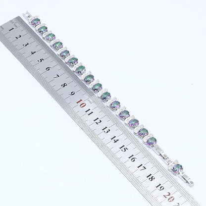 925 Stamp Jewelry Sets For Women Multi Color Rainbow Zircon Bracelet Hoop Earrings Rings Necklace Pendant Wedding Gift Box