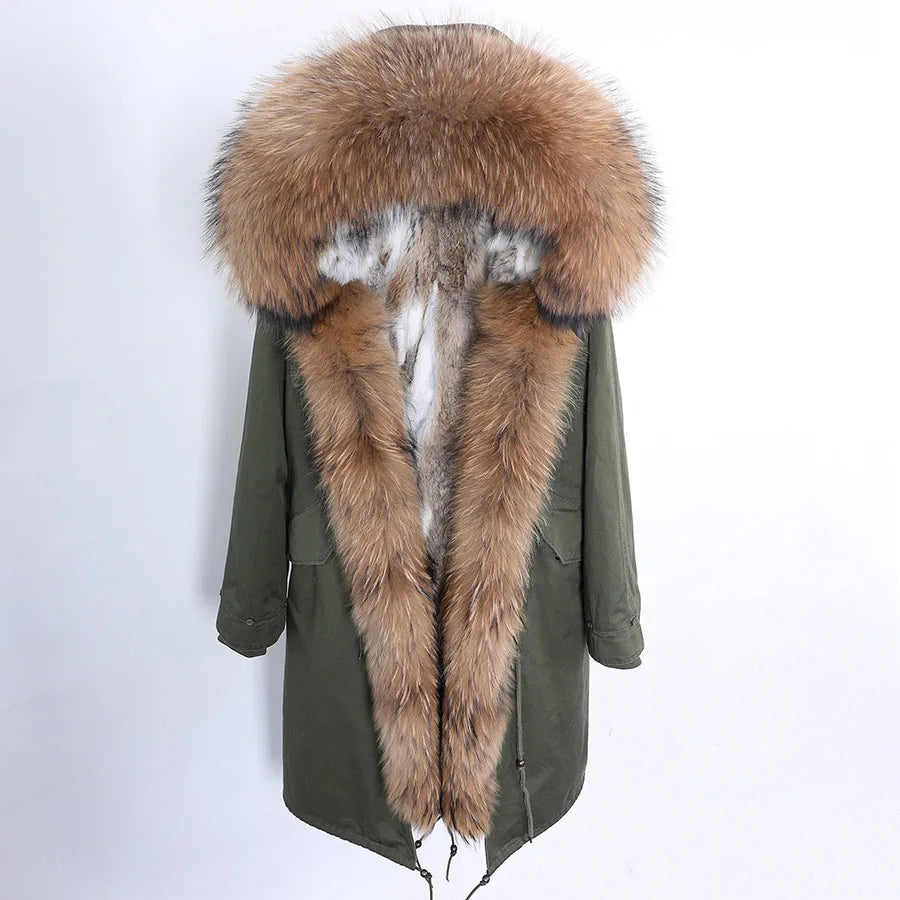 2024 Maomaokong Women coat parkas natural Fox fur collar real Fur coat X-Long jacket Rabbit fur lining winter coats 2021