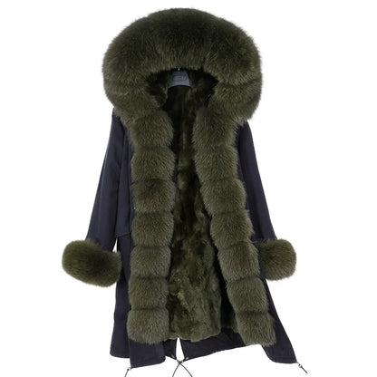 2024 Maomaokong Women coat parkas natural Fox fur collar real Fur coat X-Long jacket Rabbit fur lining winter coats 2021