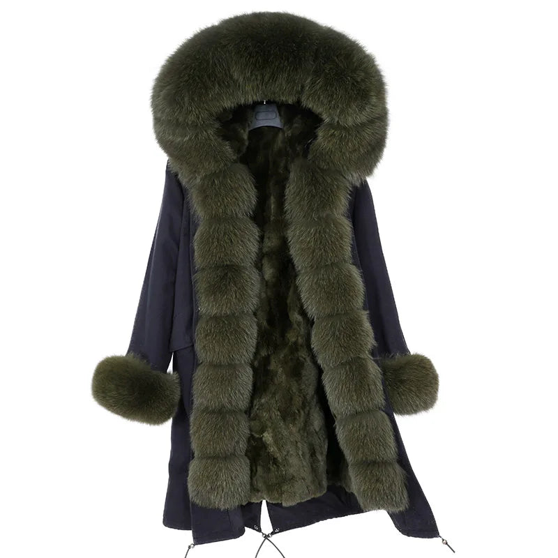 2024 Maomaokong Women coat parkas natural Fox fur collar real Fur coat X-Long jacket Rabbit fur lining winter coats 2021