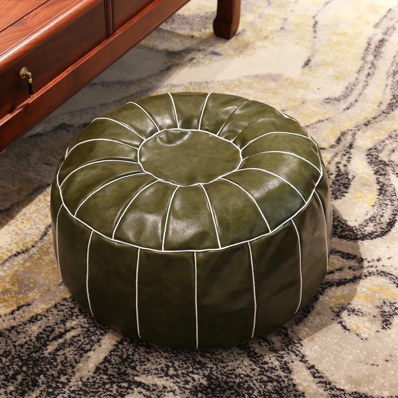 Moroccan Futon Oil Wax Faux Leather Seat Covers Mandala Embroidered Round Cushion Cover Living Room Decor Tatami Footstool Cover