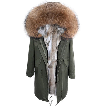 2024 Maomaokong Women coat parkas natural Fox fur collar real Fur coat X-Long jacket Rabbit fur lining winter coats 2021