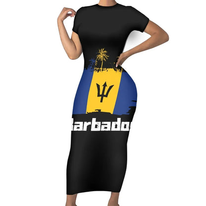 High Quality Custom Caribbean Island Print Elegant Plus Size Women's Dresses Casual Babados Bahamas Design Bodycon Dress Women