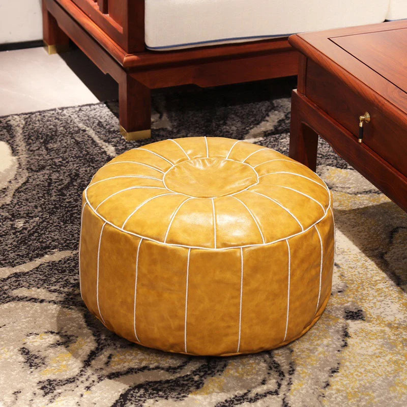 Moroccan Futon Oil Wax Faux Leather Seat Covers Mandala Embroidered Round Cushion Cover Living Room Decor Tatami Footstool Cover